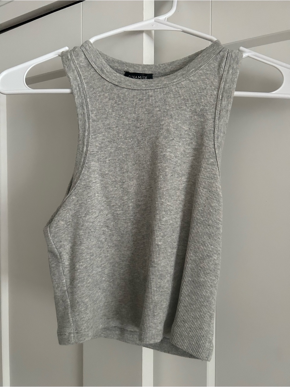 Dynamite Light Gray Ribbed Cropped Tank